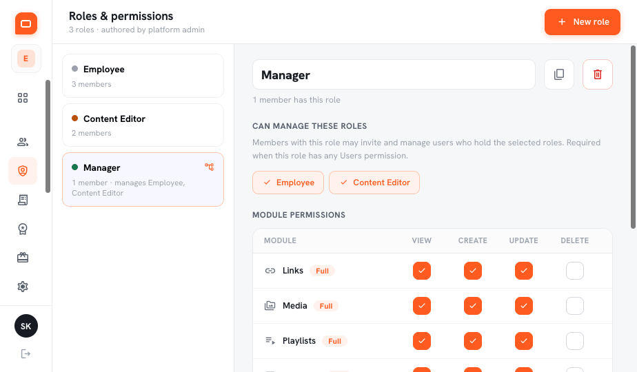 ScreenZap roles screen