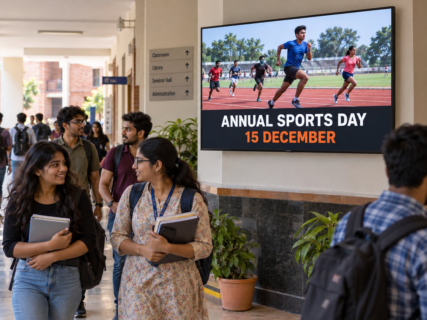 Corridor screen in a school or college campus