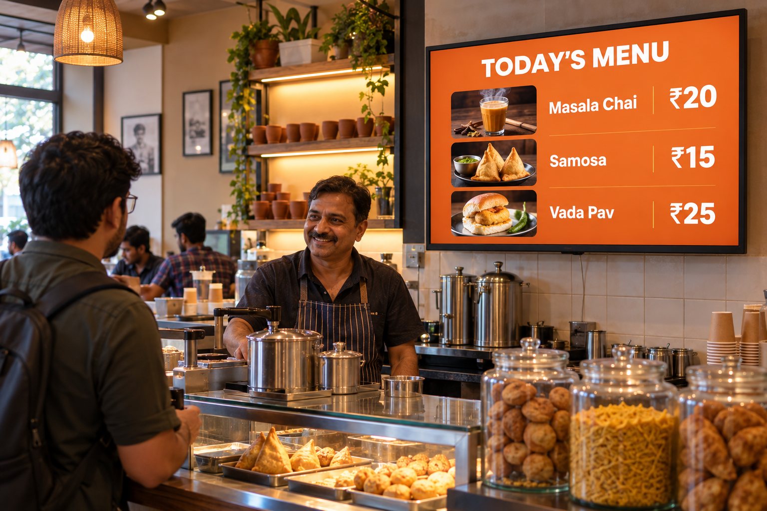 Menu board above a café counter